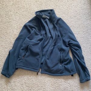 blue zip up bear lake print turtleneck